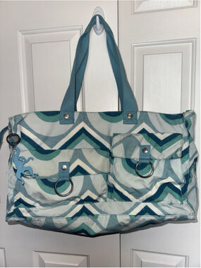 Kipling Weekender Duffle Bag Blue Geometric Travel Tote Carry On Nylon Gym